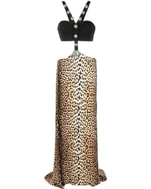 Roberto Cavalli Leopard-Print Panelled Maxi Dress - Metallic