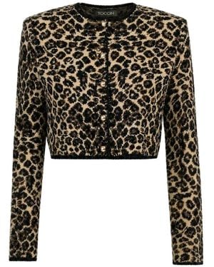 Toccin Indira Leopard-Print Cropped Cardigan - Black
