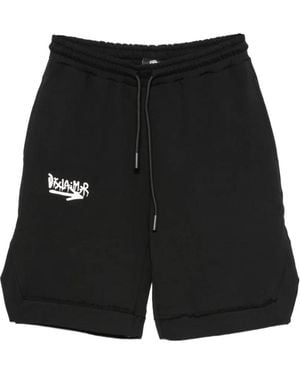 DISCLAIMER Logo-Print Raw-Edge Shorts - Black