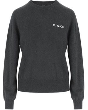 Pinko Logo-Embroidered Intarsia-Knit Sweater - Black