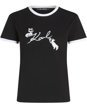 KARL LAGERFELD Ikon Choupette Signature T-Shirt - Black