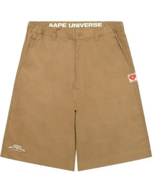 Aape By A Bathing Ape Aapeunvs Embroidered-Patch Shorts - Natural