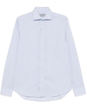 Canali Vertical-Stripe Long-Sleeve Shirt - White