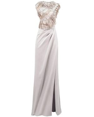 Gemy Maalouf Asymmetrical-Neckline Fringed Maxi Dress - White