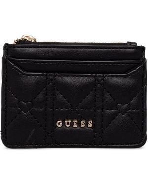 Guess Quilted Cardholder And Keychain Set - Black