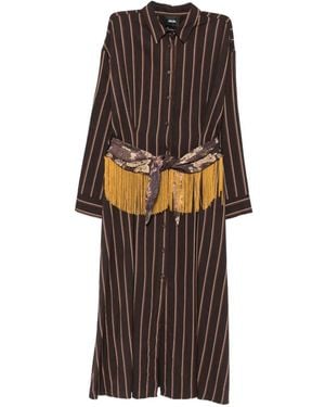 Dixie Robe Mi-Longue Rayée À Franges - Brown