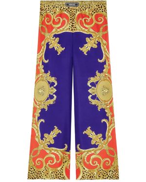 Versace Baroque-Print Elastic-Waist Trousers - Blue