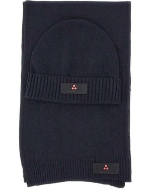 Peuterey Conjunto De Gorro Y Bufanda Con Parche Y Logo - Azul