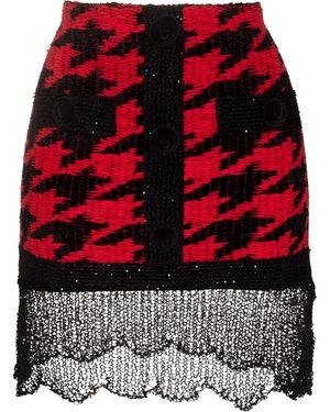 Balmain Houndstooth Knitted Miniskirt - Red