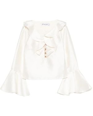 Self-Portrait Taffeta Ruffled Blouse - White