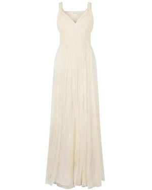 Alberta Ferretti Vestido Largo Con Pliegues - Blanco