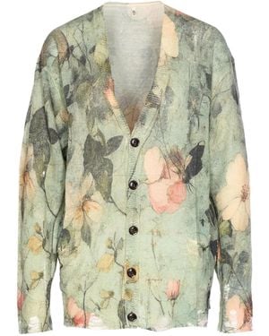 R13 Floral-Print Distressed Cardigan - Green