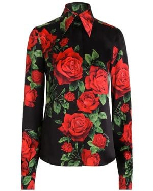 Dolce & Gabbana Camisa Con Rosa Estampada - Rojo
