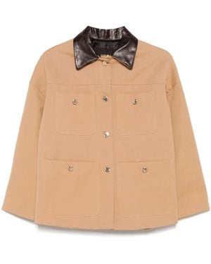 Maje Leather-Collar Cotton Jacket - Natural