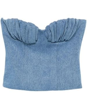 ROWEN ROSE Gathered-Detail Denim Bustier Top - Blue
