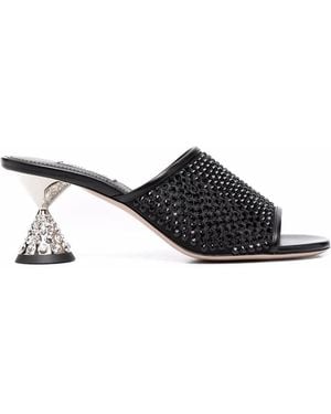 Miu Miu Crystal-Embellished Leather Sandals - Black