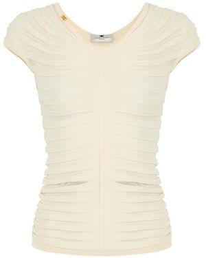 Elisabetta Franchi Embossed Fan-Pattern Top - Natural