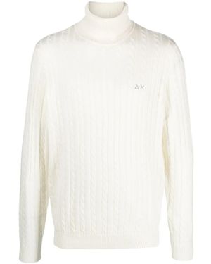 Sun 68 Logo-Embroidered Cable-Knit Jumper - White