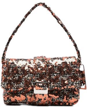 La Milanesa Sequin-Embellished Buckle Shoulder Bag - Metallic