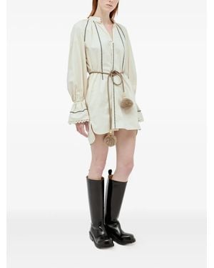 Max Mara Leather-Cord Pom-Pom Belt - White