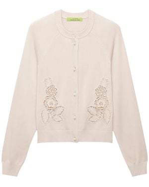 Shanghai Tang Openwork Floral-Appliqué Cardigan - White