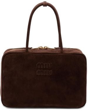 Miu Miu Embossed-logo top-handle bag - Braun