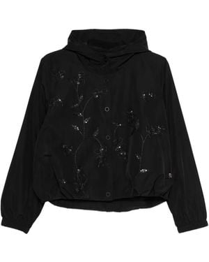 Hui Milano Chaqueta con apliques florales y capucha - Negro