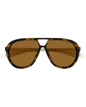 McQueen Tortoiseshell-Effect Pilot-Frame Sunglasses - Metallic