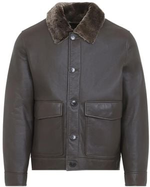 Yves Salomon Shearling-Collar Leather Jacket - Grey