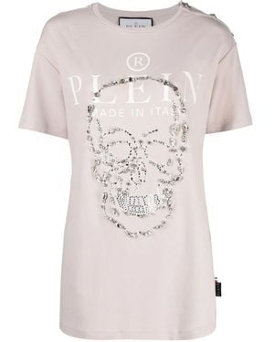 Philipp Plein Crystal-Embellished Logo-Print T-Shirt - Multicolour