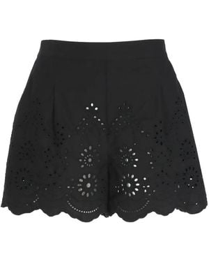 MC2 Saint Barth Short Amani À Broderie Anglaise Et Ourlets Festonnés - Black