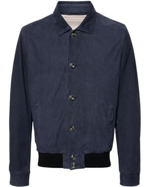 Barba Napoli Spread-Collar Suede Jacket - Blue