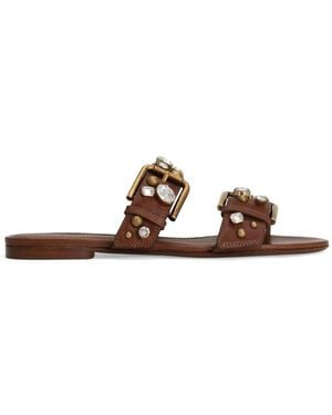 Dolce & Gabbana Cowhide Embellished Flat Slippers - Brown