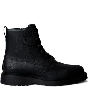 Calvin Klein Logo-Detail Leather Boots - Black
