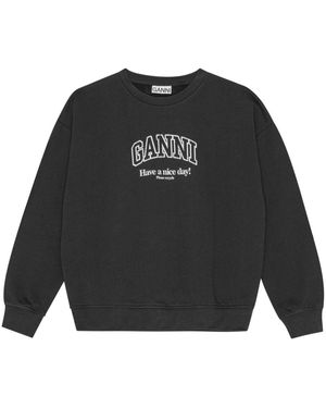 Ganni Logo-Print Cotton Sweatshirt - Black