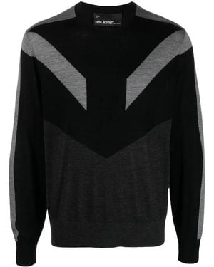 Neil Barrett Pull Colour Block En Maille Fine - Noir