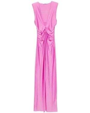 Amen Ruched V-Neck Maxi Dress - Pink