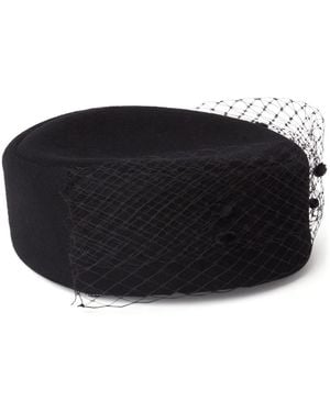 Nina Ricci Veiled Polka Dot Embroidered Pillbox Hat - Black
