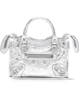 Balenciaga Nano Le City Metallic Tote Bag - White