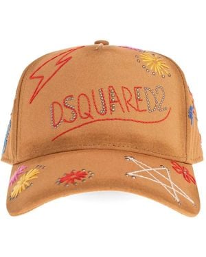 DSquared² Ivory Cotton Handmade Scribble Cap - Orange