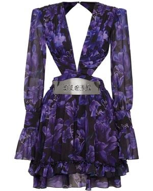Philipp Plein Vestido corto con motivo floral - Azul