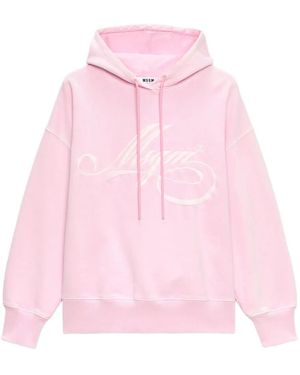 MSGM Logo-Embroidered Hoodie - Pink