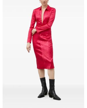 Samsøe & Samsøe Vestido midi con cuello y manga larga - Rojo