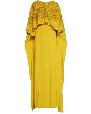 Oscar de la Renta Peony Sequin And Raffia Embroidered Caftan - Yellow