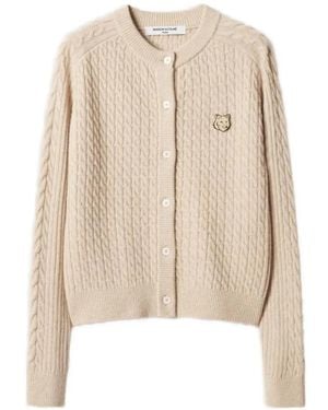 Maison Kitsuné Fox Head Cable-Knit Cardigan - Natural
