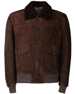 Eleventy Shearling-Collar Suede Bomber Jacket - Brown