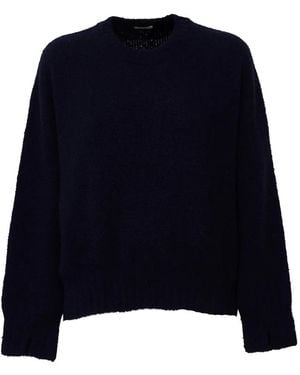 Scaglione Round-Neck Curved-Hem Jumper - Blue