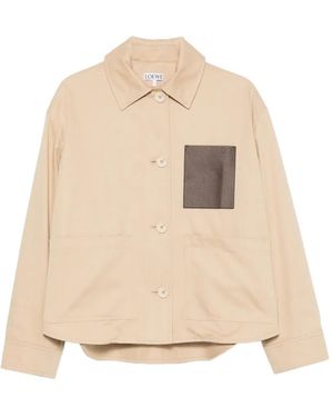 Loewe Leather-Patch Drawstring Jacket - Natural