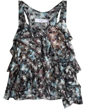 IRO Ruffled Abstract-Print Top - Black