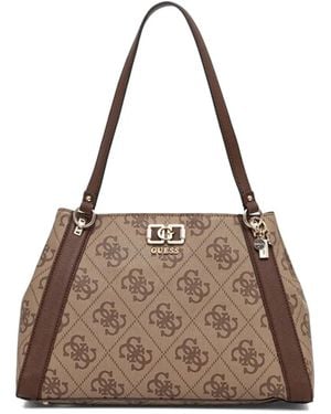 Guess Logo Charm Tote Bag - Brown